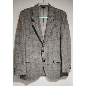 Vintage Pendleton USA Mens Wool Tweed Plaid 2-Button Blazer Jacket Gray Size 42